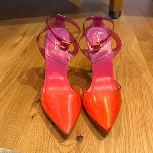 Aldo pink to orange ombre transparent 3” heels